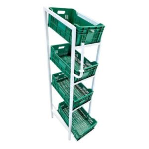 Expositor De Frutas Suporte P/ Sacola + 4 Caixas Hortifruti Cor Branco/verde