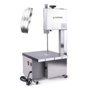 Máquina Serra Fita De Bancada 1,46m + Serra Extra - Para Cortar Carne Osso Peixe Congelados - Para Açougue Mercearia - Inox - Marca Lufiara