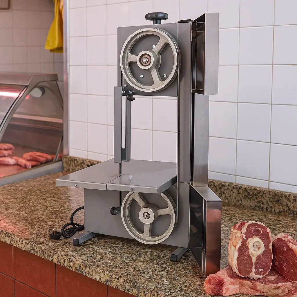 Máquina Serra Fita De Bancada 1,46m + Serra Extra - Para Cortar Carne Osso Peixe Congelados - Para Açougue Mercearia - Inox - Marca Lufiara - Imagem 4