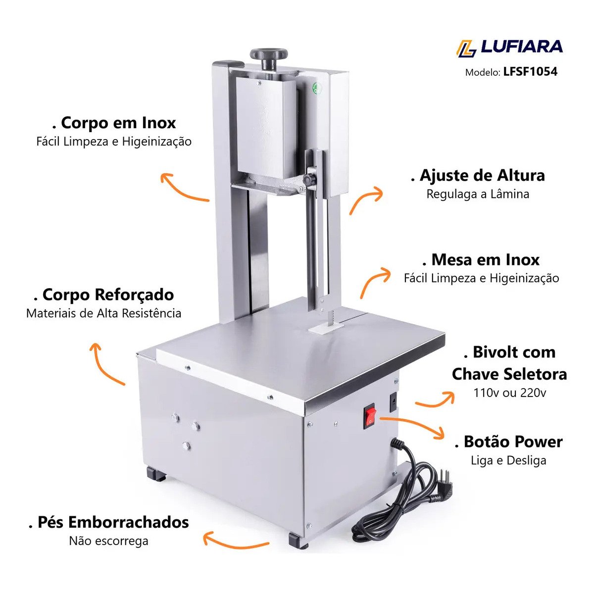 Máquina Serra Fita De Bancada 1,46m + Serra Extra - Para Cortar Carne Osso Peixe Congelados - Para Açougue Mercearia - Inox - Marca Lufiara - Imagem 6