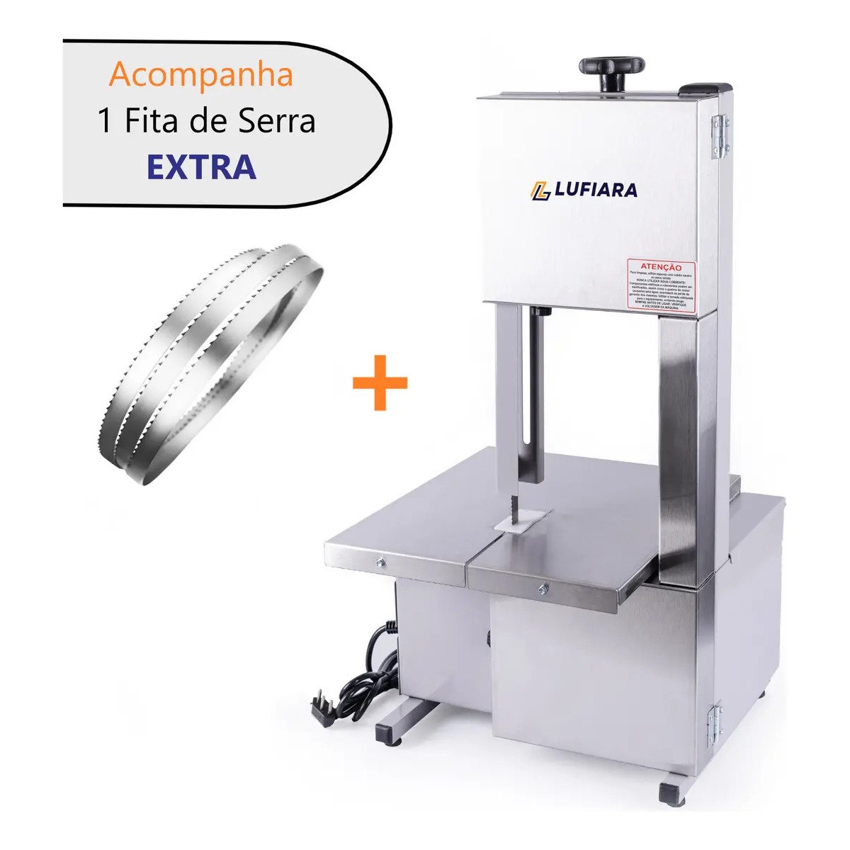 Máquina Serra Fita De Bancada 1,46m + Serra Extra - Para Cortar Carne Osso Peixe Congelados - Para Açougue Mercearia - Inox - Marca Lufiara - Imagem 7